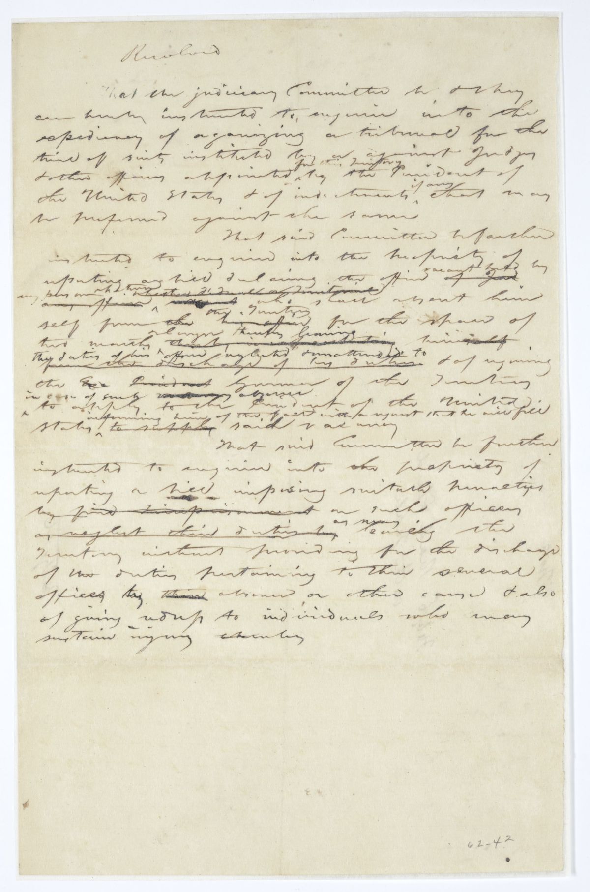 Resolution Instructing the Judiciary Committee to Examine the Prospect of Organizing a Tribunal for Suits Involving Public Officers, circa 1845