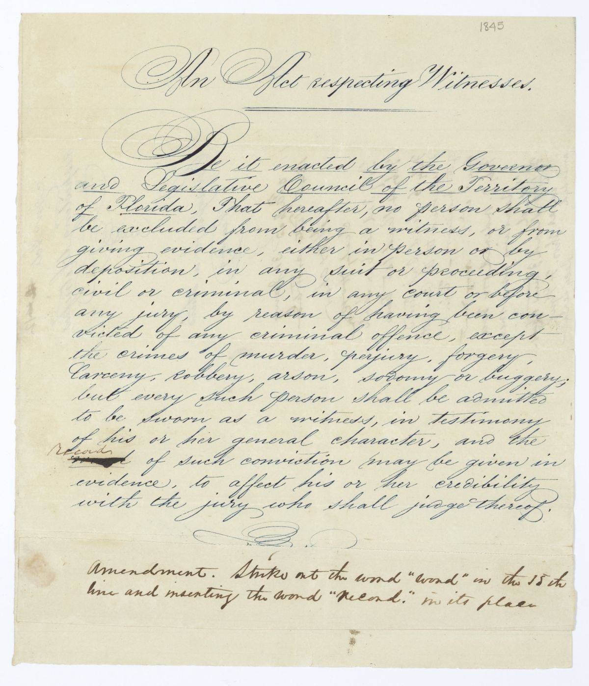 Draft of an Act Respecting Witnesses, 1845