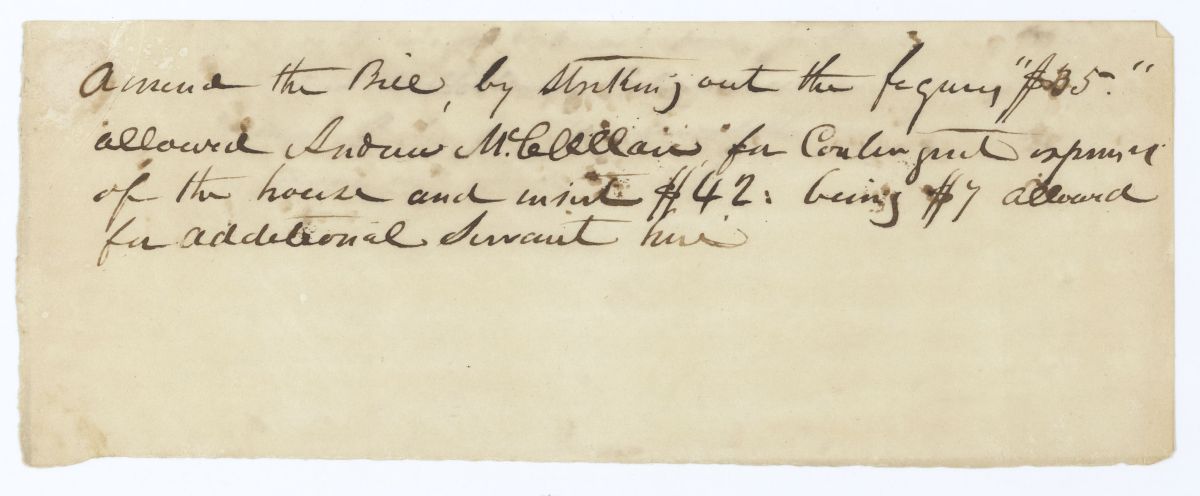 Amendment to an Act Concerning Compensation for Andrew McClellan, circa 1845