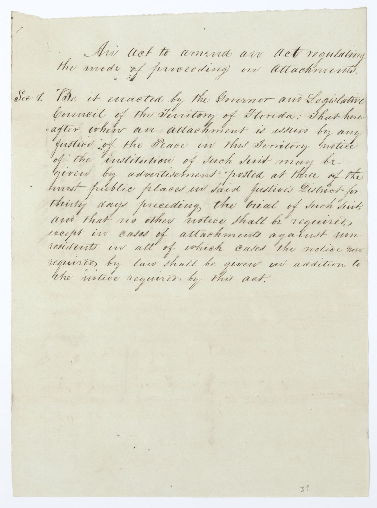 Draft of an Act to Amend an Act Regulating the Mode of Proceeding on Attachments, 1845