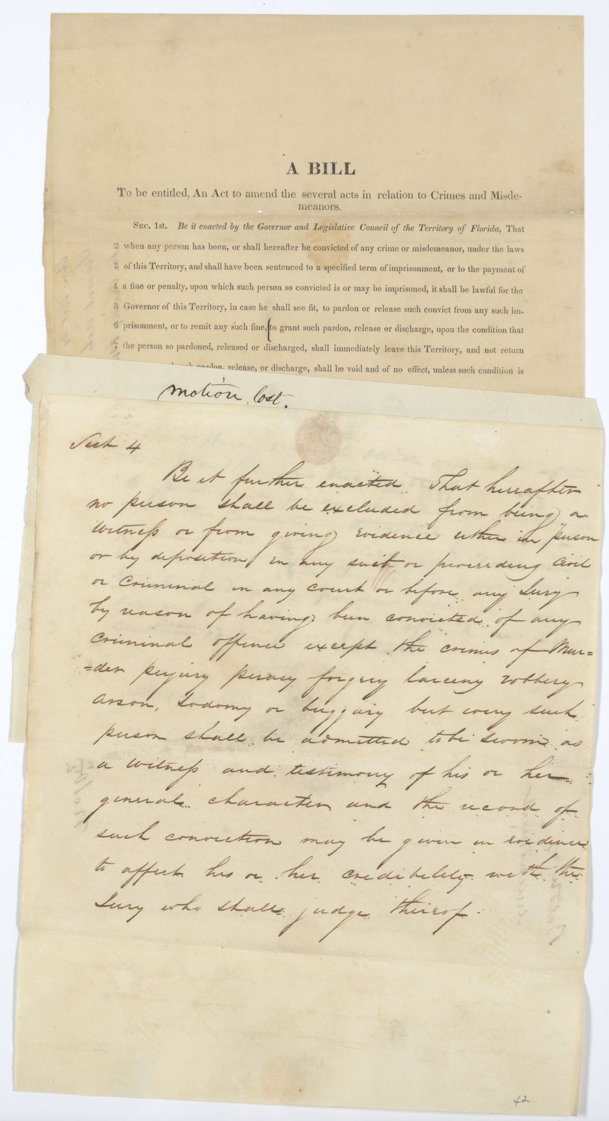 Draft of an Act to Amend the Several Acts in Relation to Crimes and Misdemeanors, circa 1845