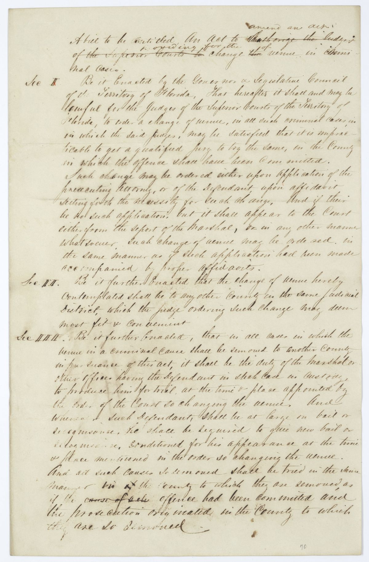 Draft of an Act to Amend an Act to Provide for a Change of Venue in Criminal Cases, 1845