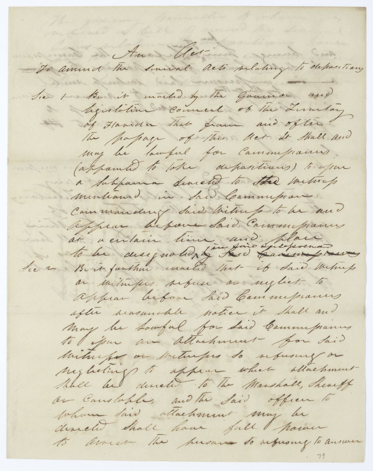 Draft of an Act to Amend the Several Acts Relating to Depositions, 1845