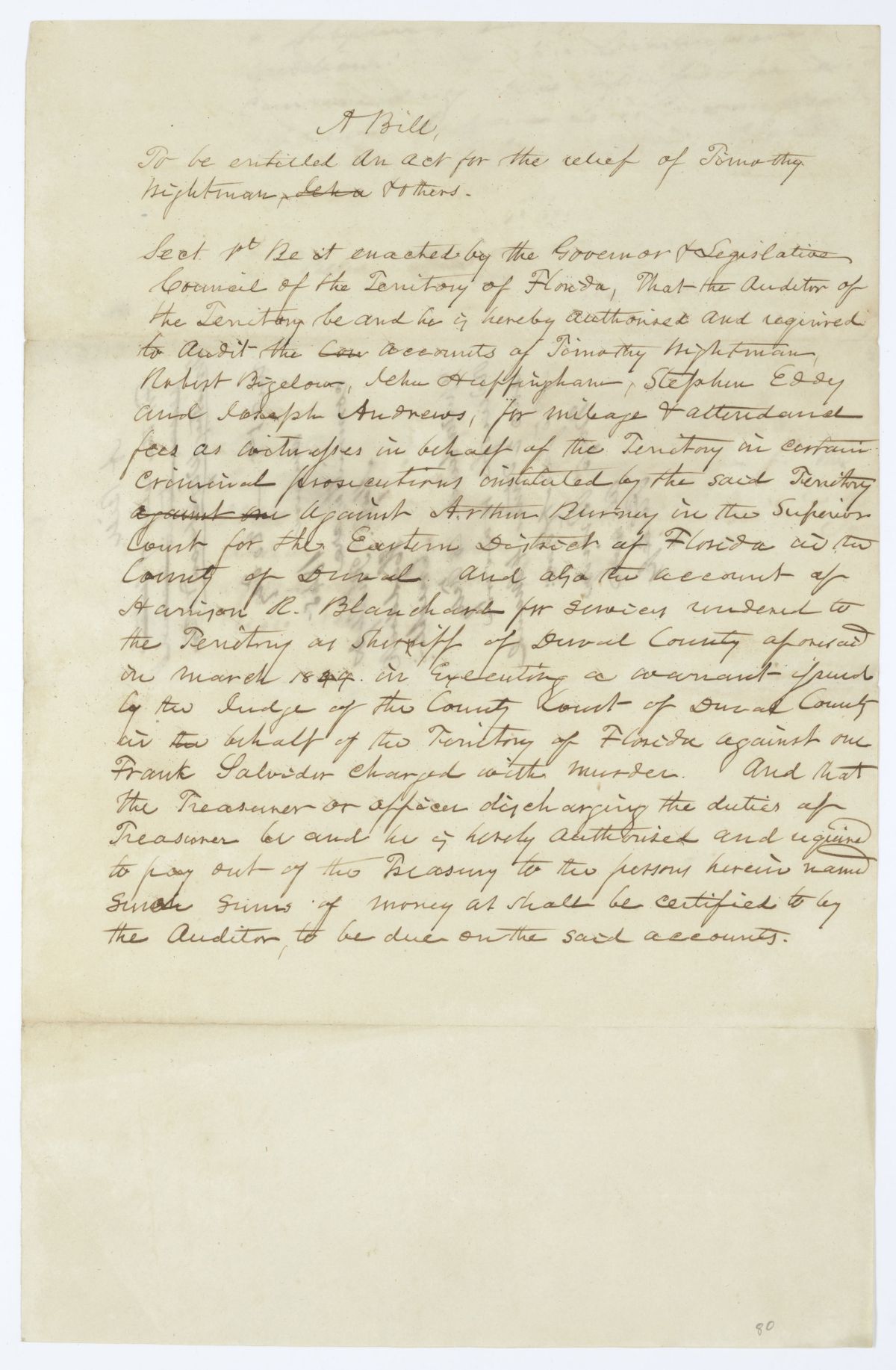 Draft of an Act for the Relief of Timothy Wightman and Others, 1845