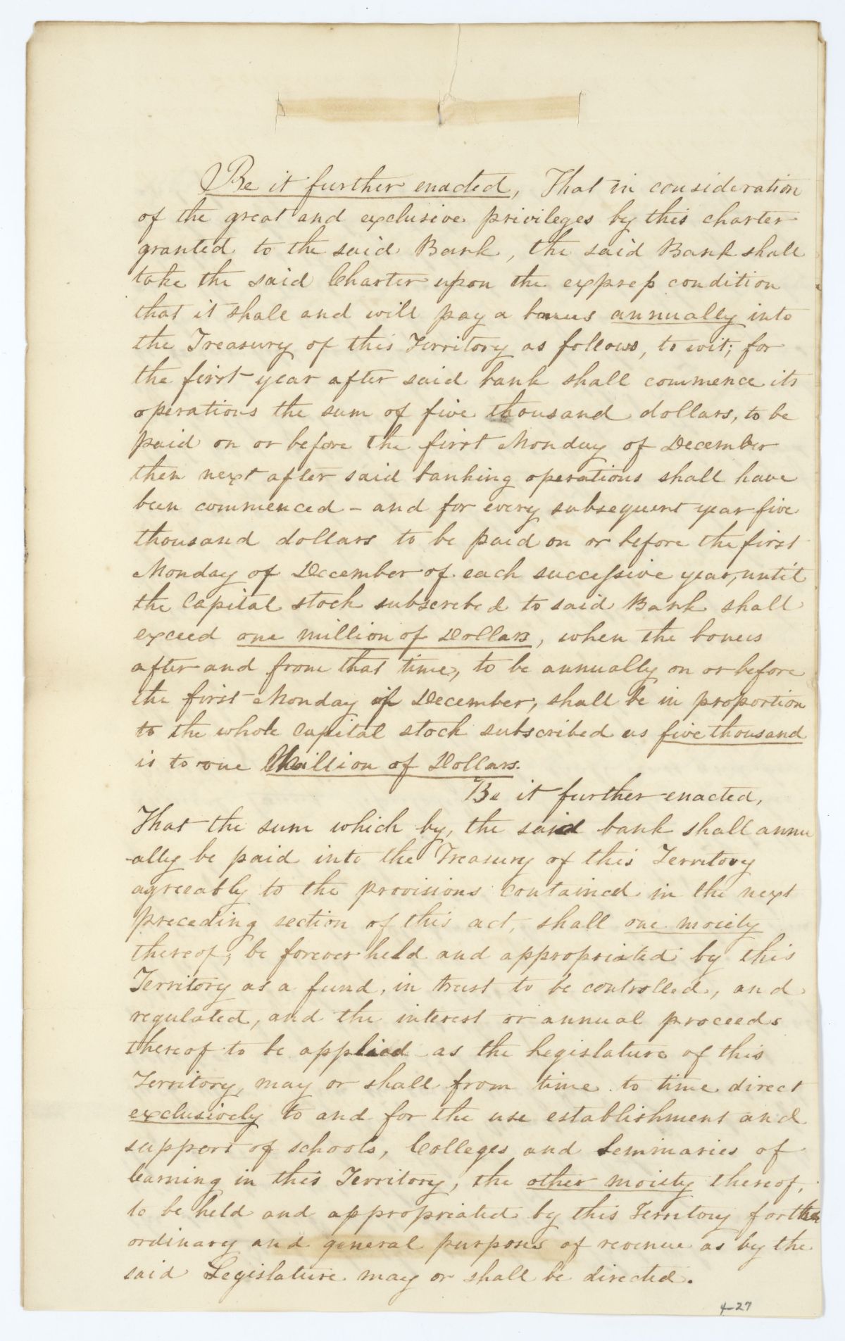 Fragment of a Draft of an Act Granting a Charter to an Unspecified Bank, circa 1845