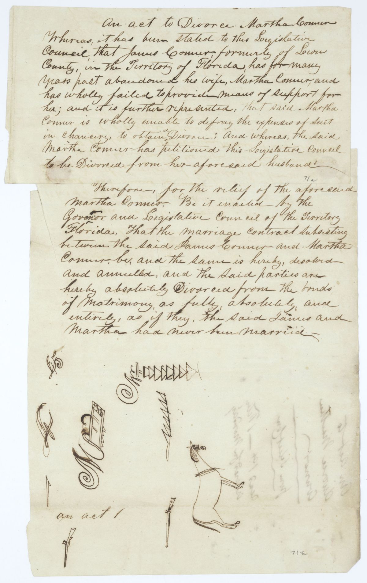 Draft of an Act to Divorce Martha Conner, 1844