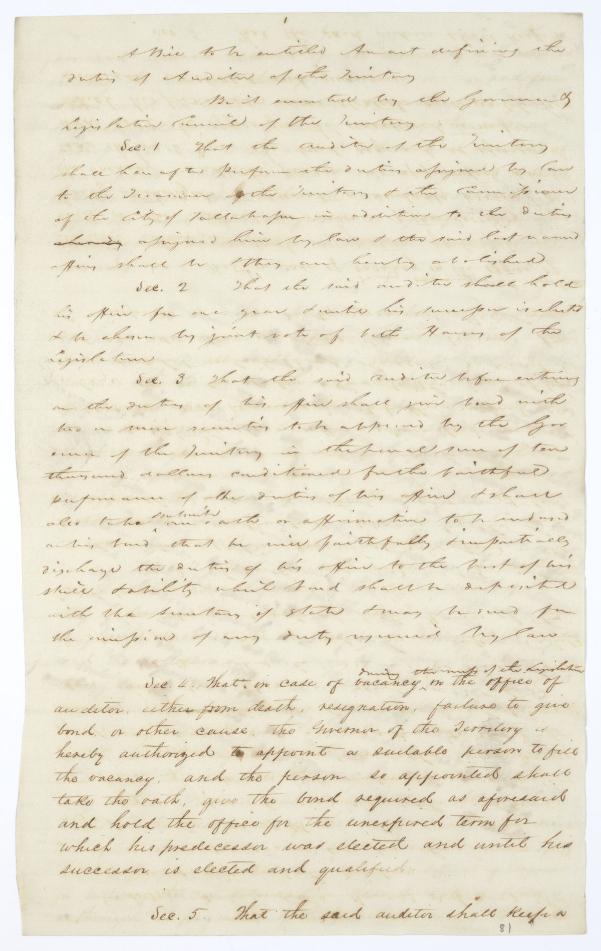 Draft of an Act Defining the Duties of Auditor, 1844