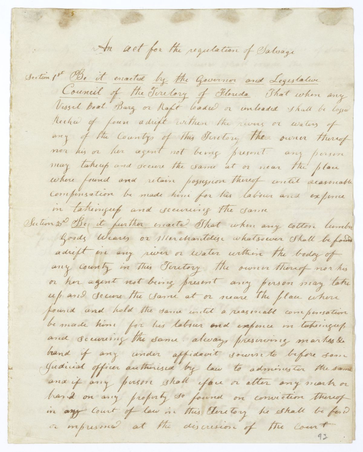 Draft of an Act for the Regulation of Salvage, 1844