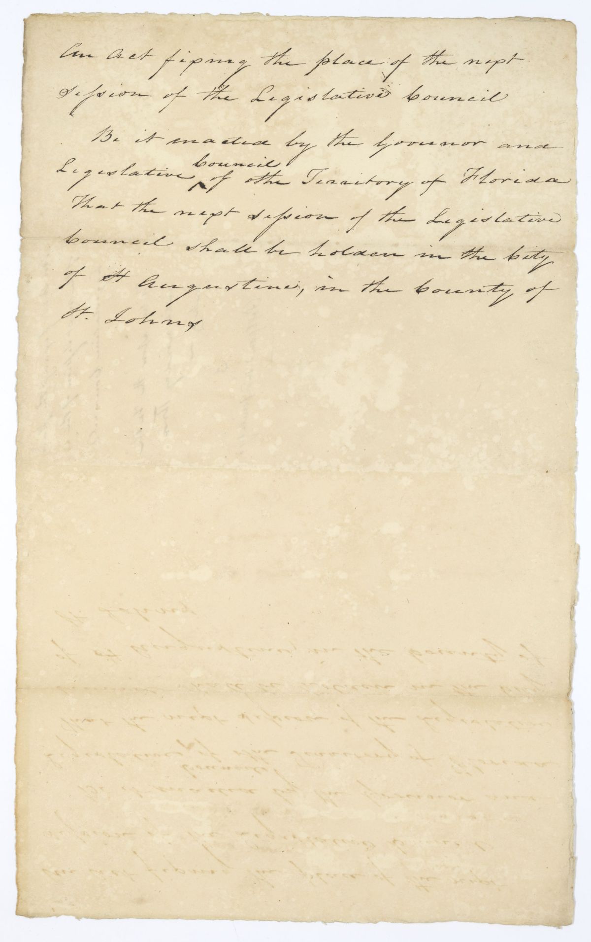 Draft of an Act Fixing the Place of the Next Session of the Territorial Legislative Council, circa 1822