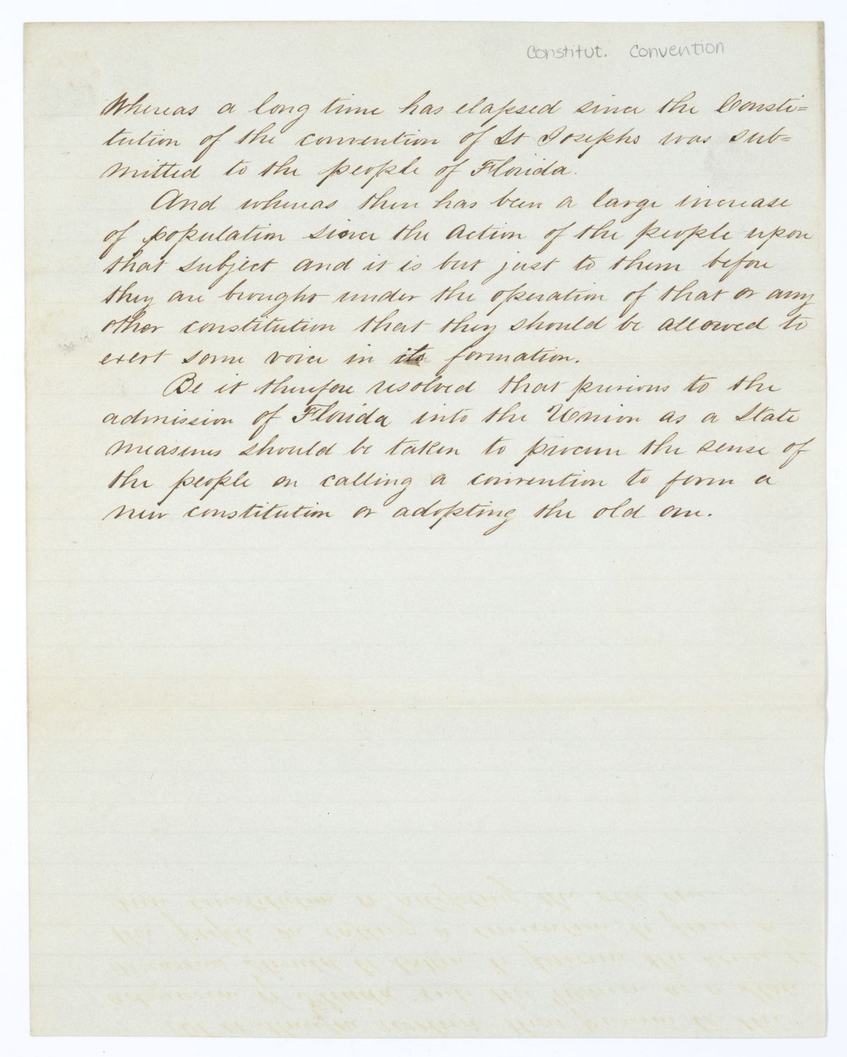 Resolution Calling for a Referendum on Adopting the Saint Joseph Constitution or Forming a New Constitution, circa 1844