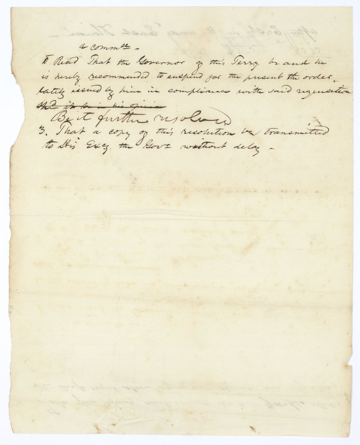 Resolution Recommending that the Governor Suspend a Recent Executive Order, 1837