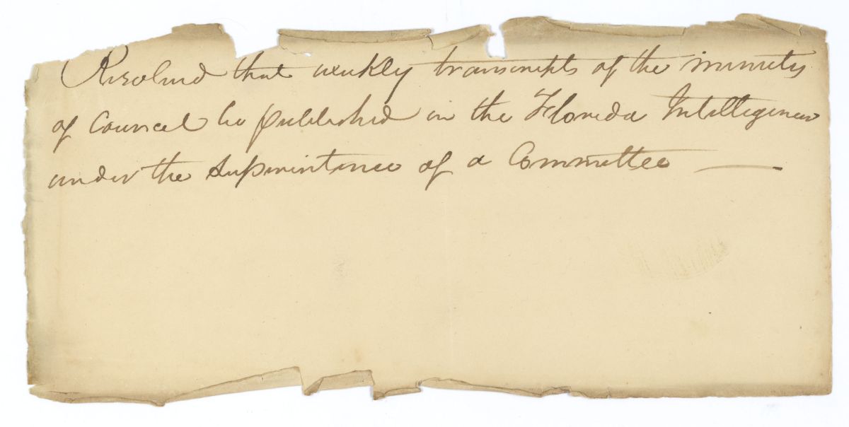 Resolution Calling for the Minutes of the Territorial Legislative Council to Be Published in the Florida Intelligencer, circa 1826