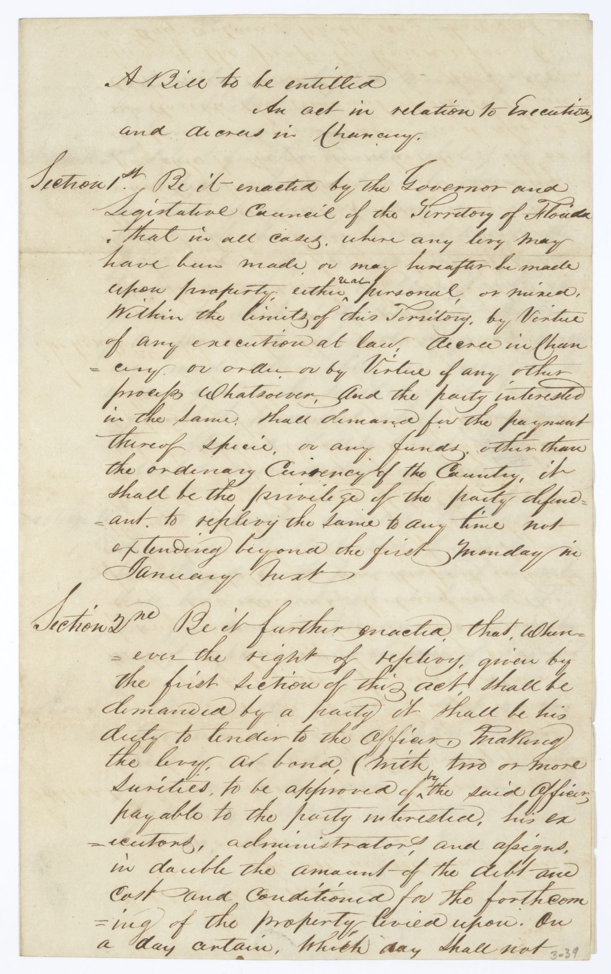 Draft of an Act in Relation to Executions and Decrees in Chancery, 1841