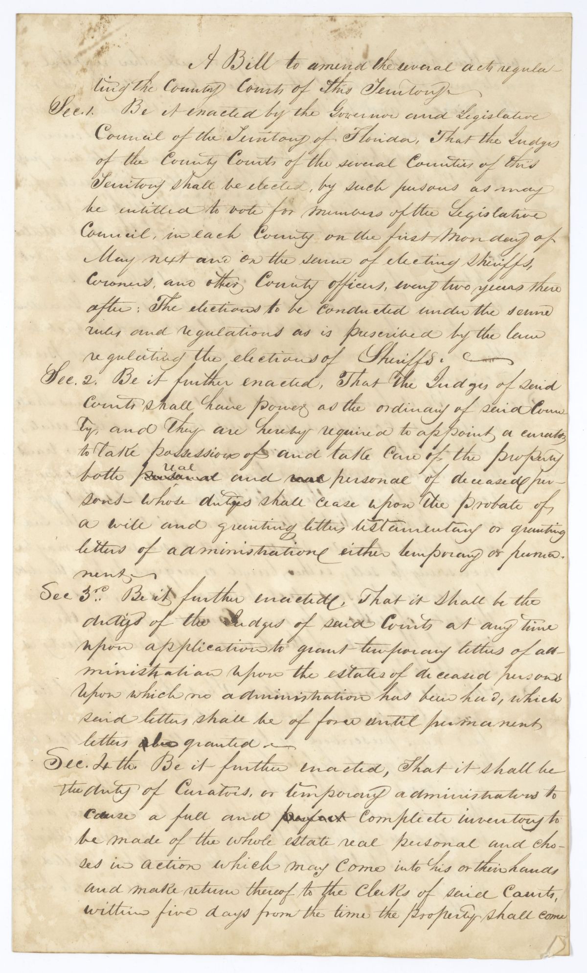 Draft of an Act to Amend the Several Acts Regulating the County Courts of the Territory, 1837