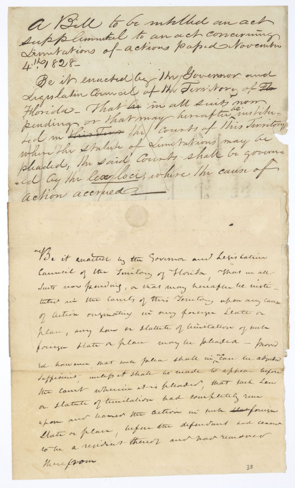 Draft of an Act Supplemental to an Act Concerning Limitations of Actions, circa 1842