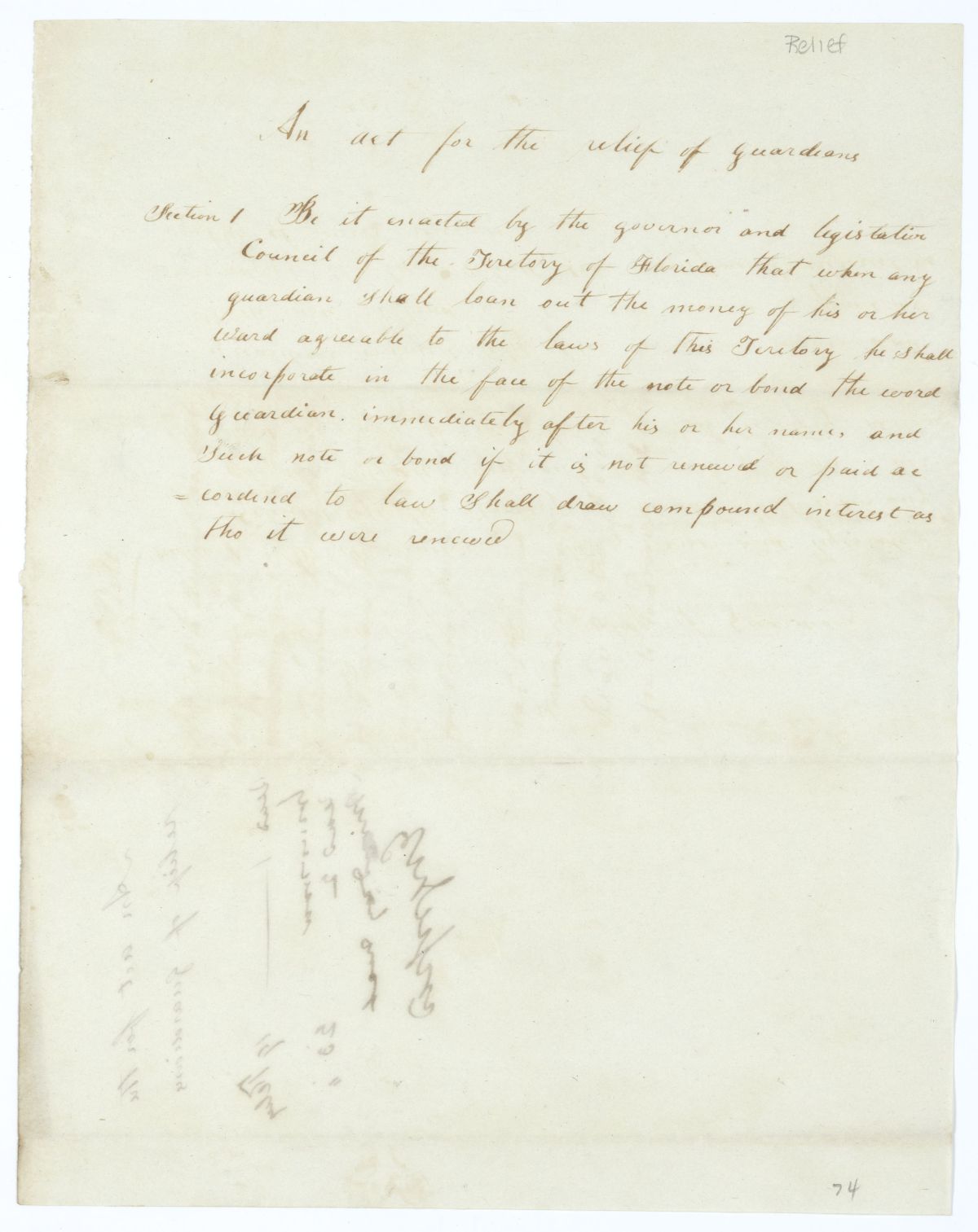 Draft of an Act for the Relief of Guardians, 1844