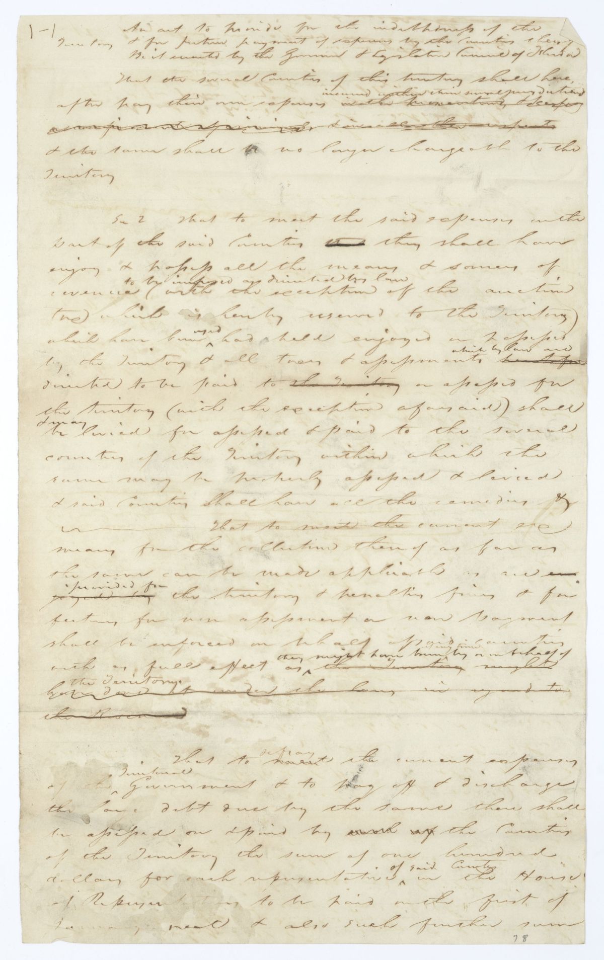 Draft of an Act to Provide for the Indebtedness of the Territory and for the Future Payment of Expenses by the Counties Thereof, 1844