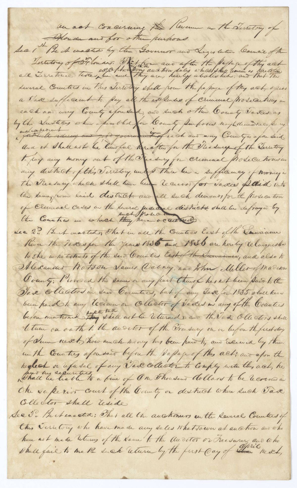 Draft of an Act Concerning Revenue in the Territory of Florida and for Other Purposes, 1837