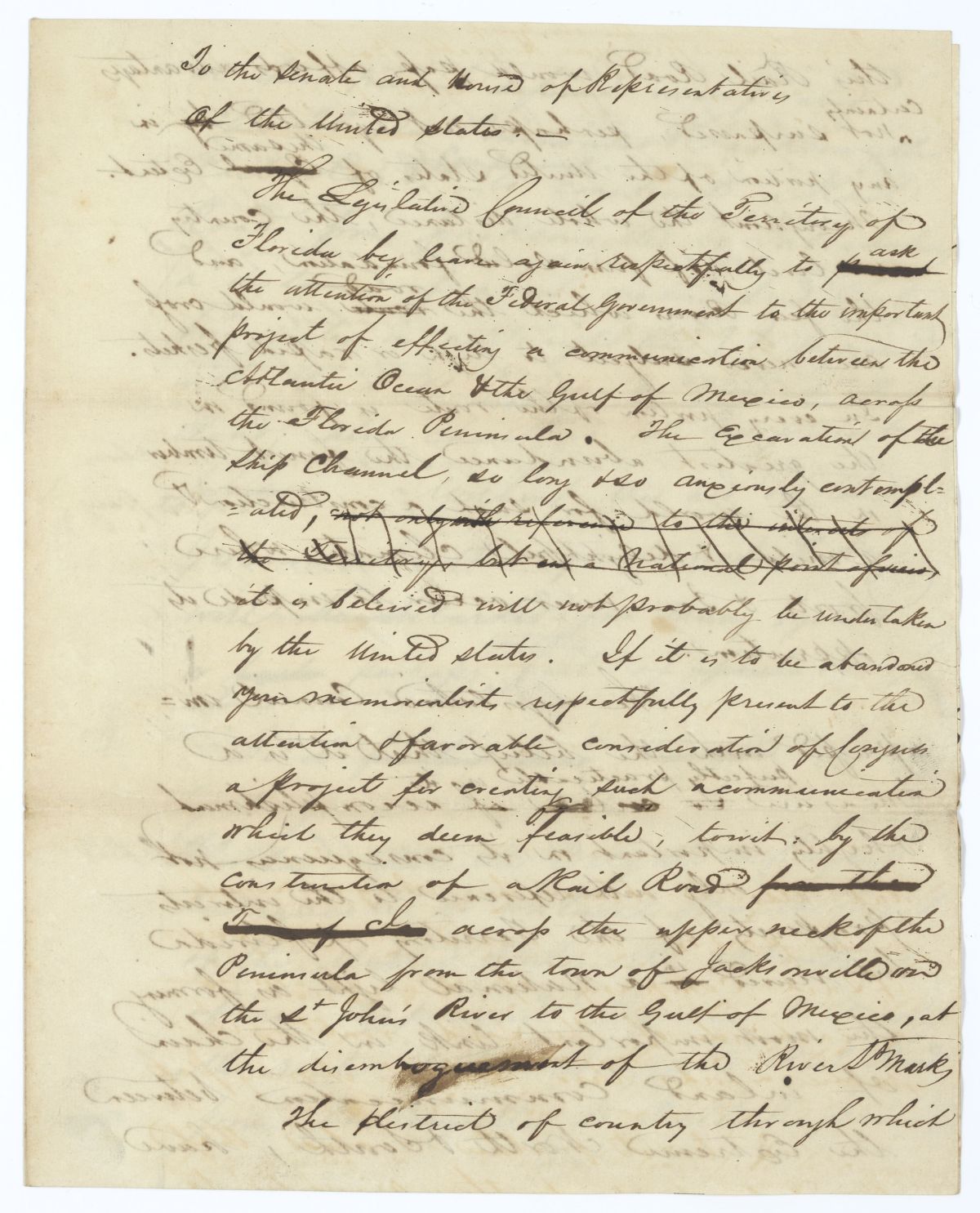 Resolution Directing the Florida Delegate in Congress to Request the Appointment of an Engineer to Survey a Railroad Route, 1834