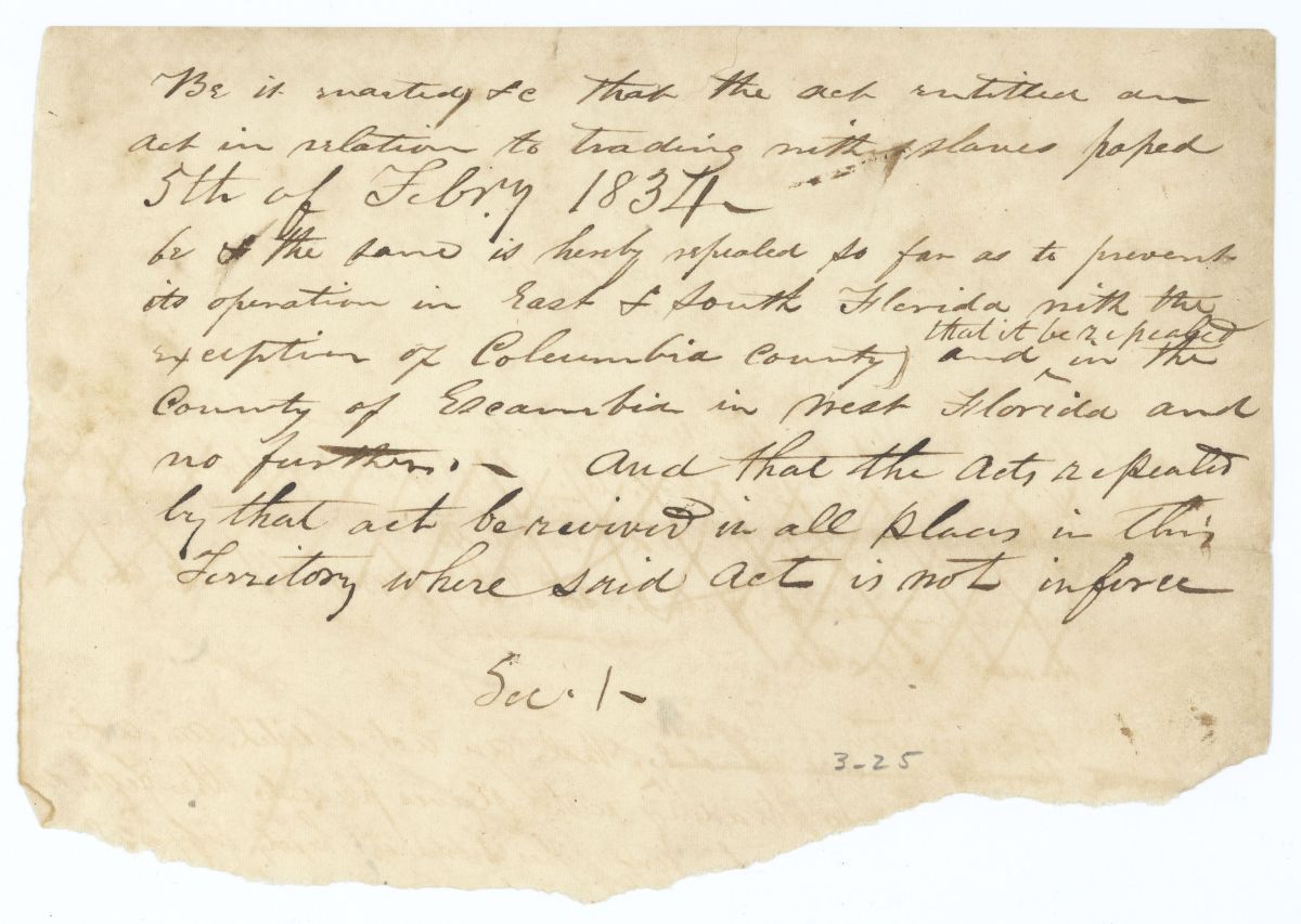 Fragment of an Amendment to an Act Concerning Slavery, 1835