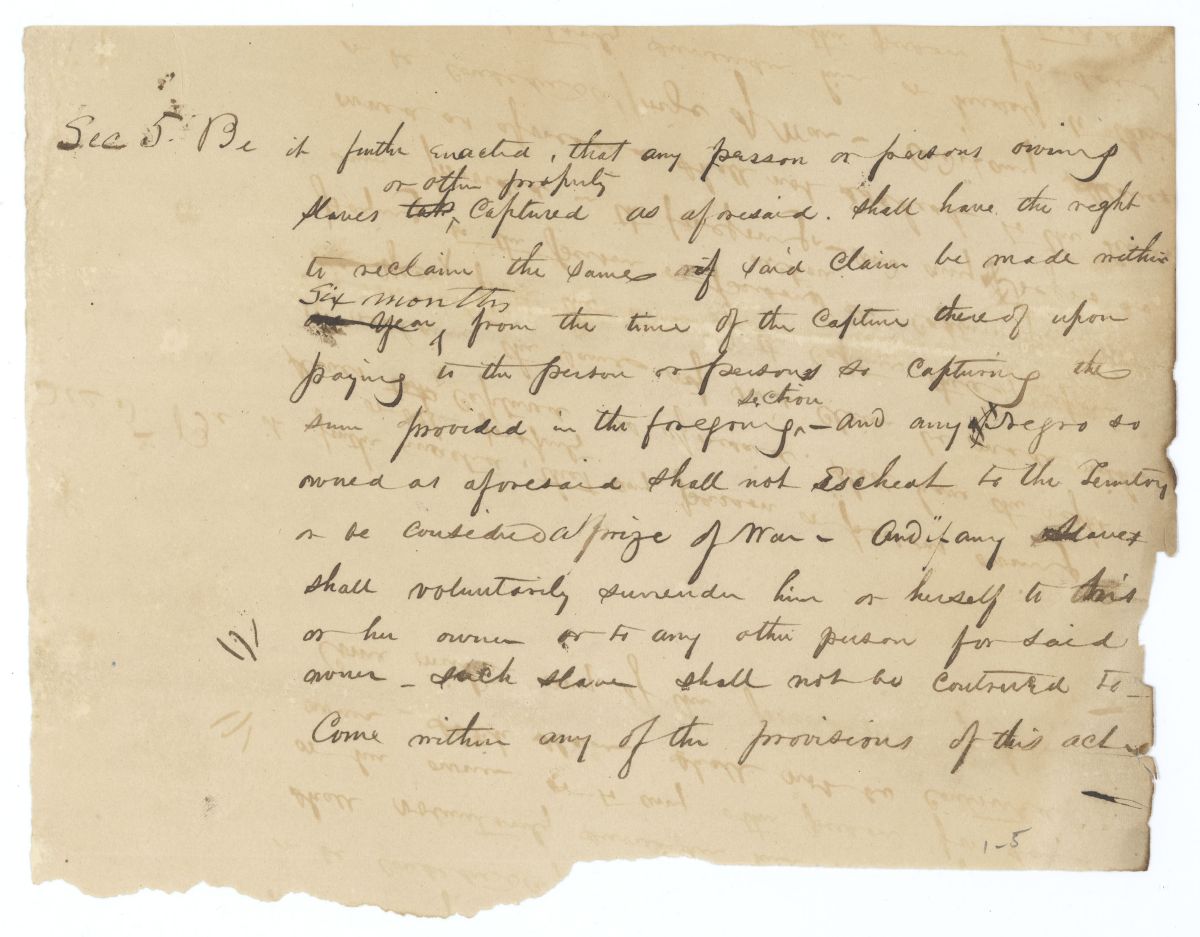 Fragment of an Amendment to an Act Concerning Slavery, 1836