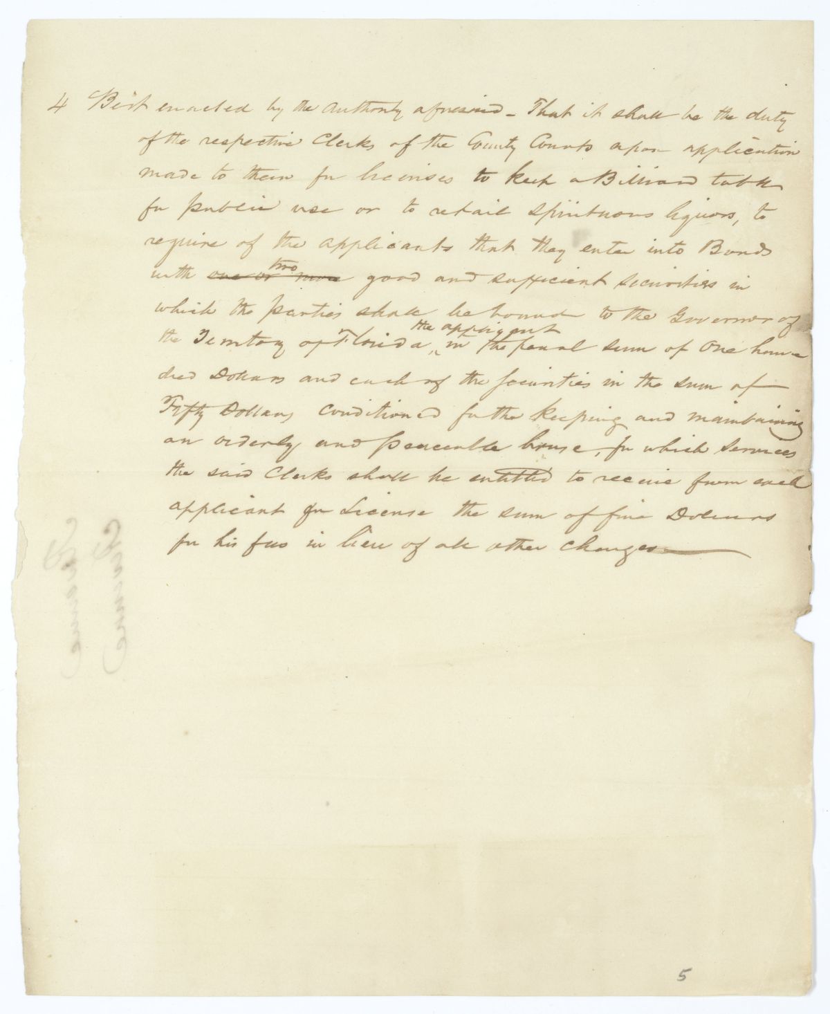 Fragment of an Amendment to an Act Concerning Revenue Laws, 1840