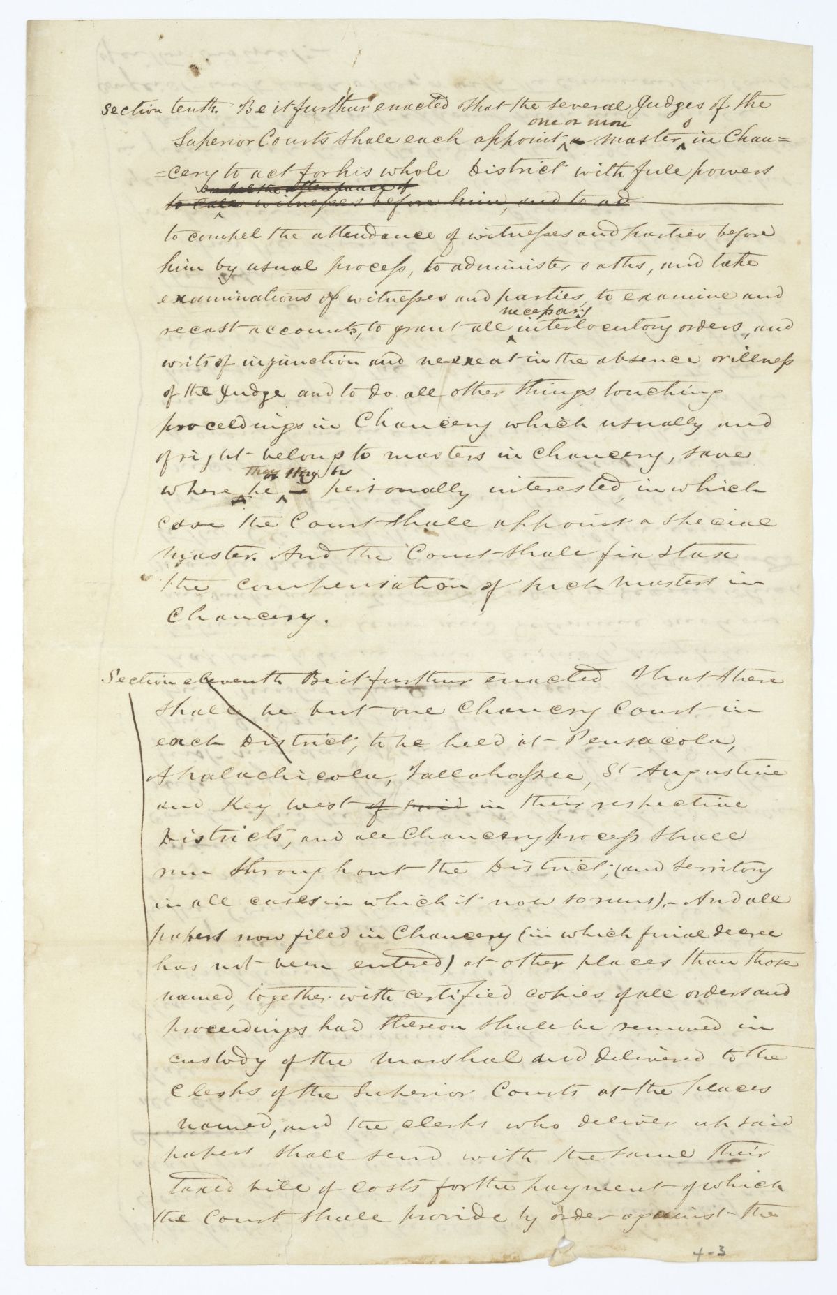 Fragment of an Amendment to an Act Concerning Chancery, circa 1840