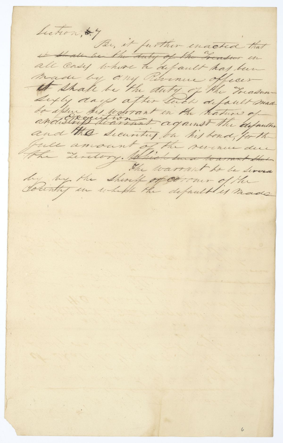 Fragment of an Amendment to an Act Concerning Revenue, circa 1840