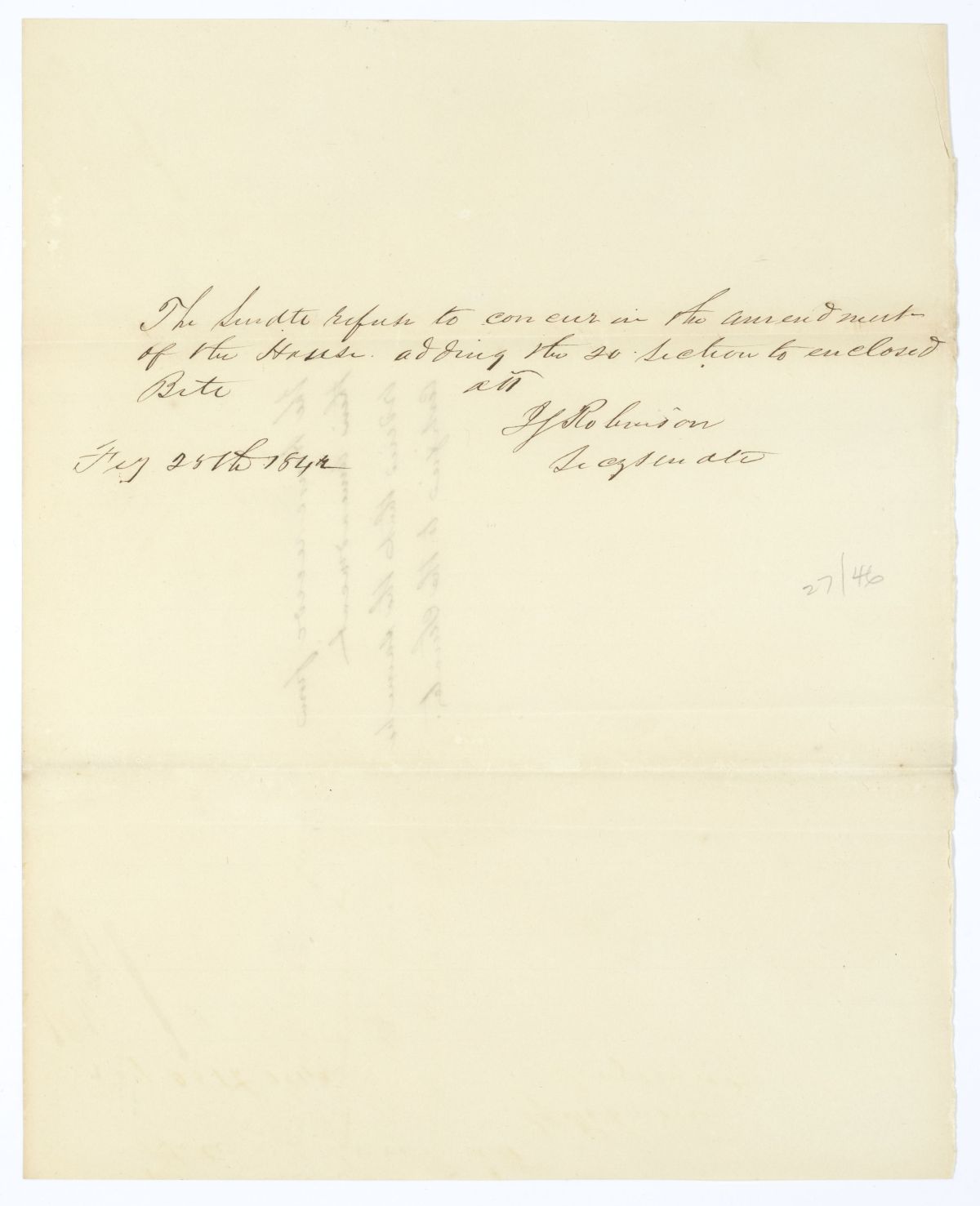 Letter from the Senate Regarding an Amendment to a Bill, 1842