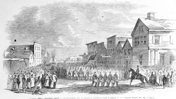 Federal troops marching through Second Street: New Fernandina, Florida (1862)