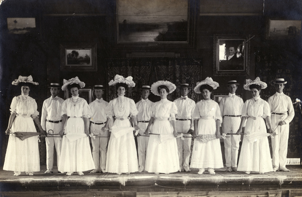 Cast from a play put on by members of the Koreshan Unity in Estero, Florida in favor of women's suffrage. The play was titled 