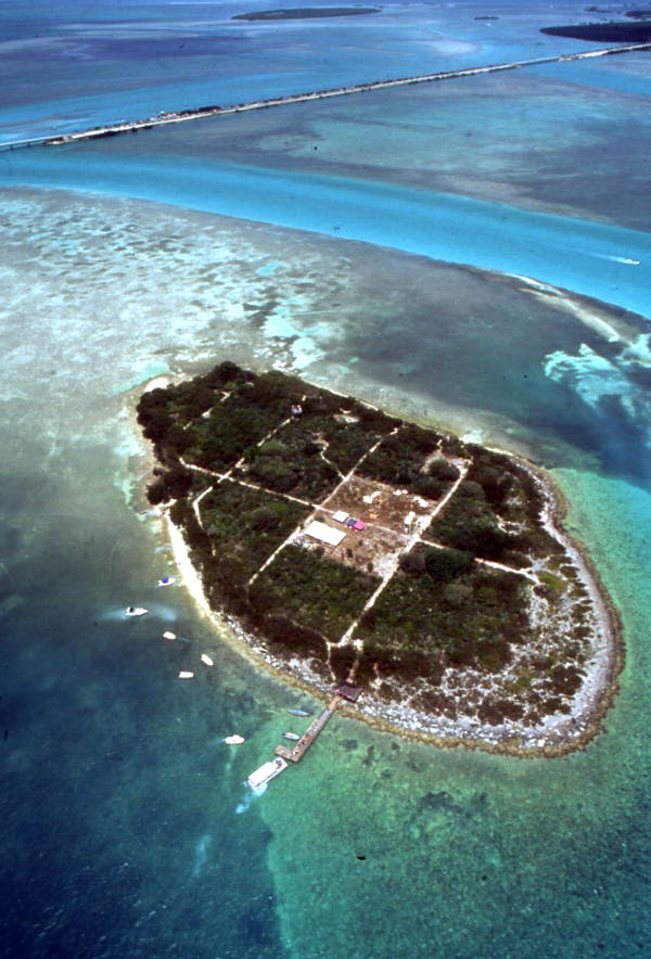 Aerial view of Indian Key, with the Overseas Highway (U.S. 1) at the top of the image.