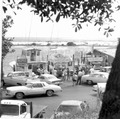 A crowd of people come to look at charter fishing boats - Destin, Florida