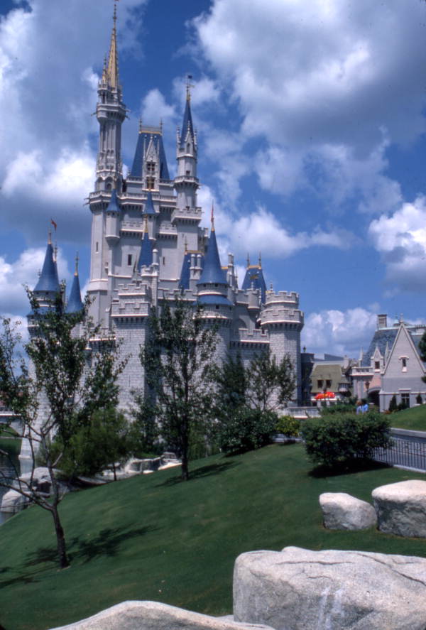 A view of Cinderella's Castle, one of the hallmark features of Disney's Magic Kingdom (circa 1970s).