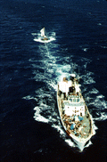 USCG cutter "Cape Strait" under way off Key West, Florida with Haitian refugees on board after intercepting them..