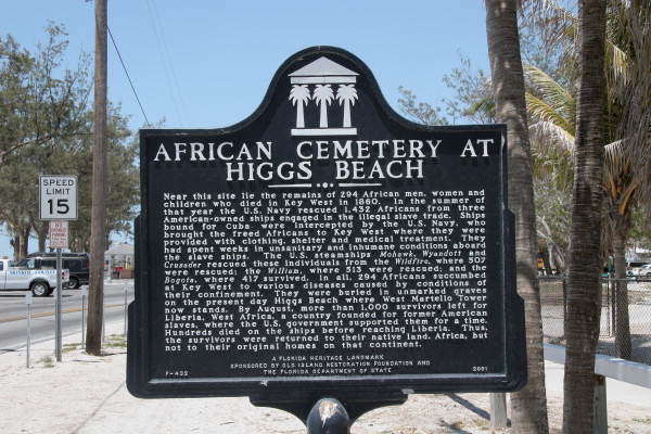 Historical marker indicating the approximate location of the African refugee cemetery in Key West (2006).