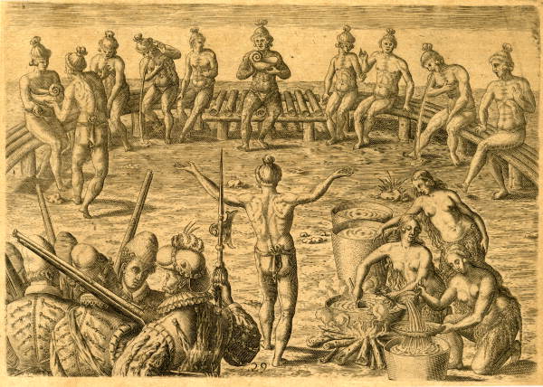 DeBry engraving depicting a ceremony involving the 