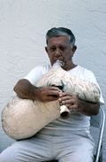 Greek bagpipe player Nikitas Tsimouris playing the tsabouna - Tarpon Springs, Florida