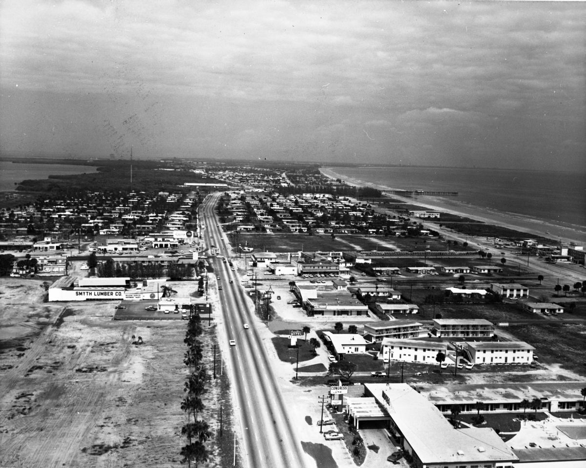 Aerial view looking north over Cocoa Beach.