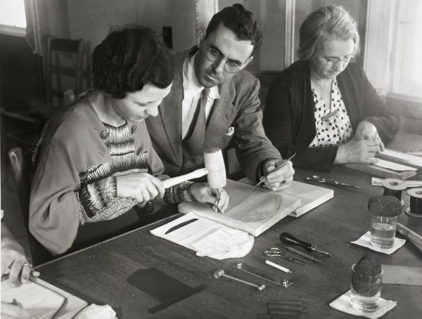 Leather-work at the FERA camp : Ocala, Florida (ca. 1936)