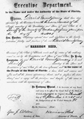 Commission by Governor Harrison Reed appointing David Montgomery Sheriff.