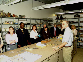 Archaeologist Dave Dickel talking to members of the House Transportation and Economic Development Appropriations Committee during a tour of the R.A. Gray building (2005)