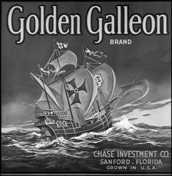 Golden Galleon Brand citrus label: Sanford, Florida (early 1900s)