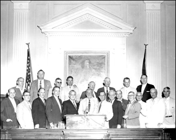 Group portrait of the "Pork Chop Gang" during the 1956 special session of the Senate