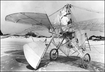 Ornithopter and creator George R. White at St. Augustine (1927)