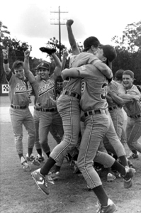 FSU's baseball team celebrates their victory: Tallahassee, Florida (1991)