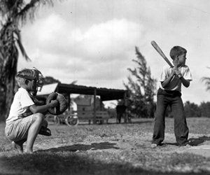 Boys playing baseball at Boynton playground (1935)