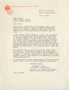 Women's Equality Day Letter from Estelle J.M. Greene, American Association of University Women (1972)