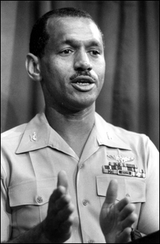 NASA astronaut Marine Colonel Charles Bolden gives a news conference prior to speaking at Florida Agricultural and Mechanical University: Tallahassee, Florida (1984)