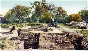 Postcard showing the ruins of Turnbull's warehouse: New Smyrna, Florida (1904)